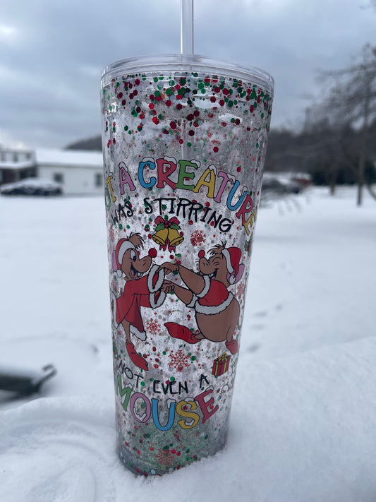 Not a Creature was stirring not even a mouse 24 Oz snow globe tumbler